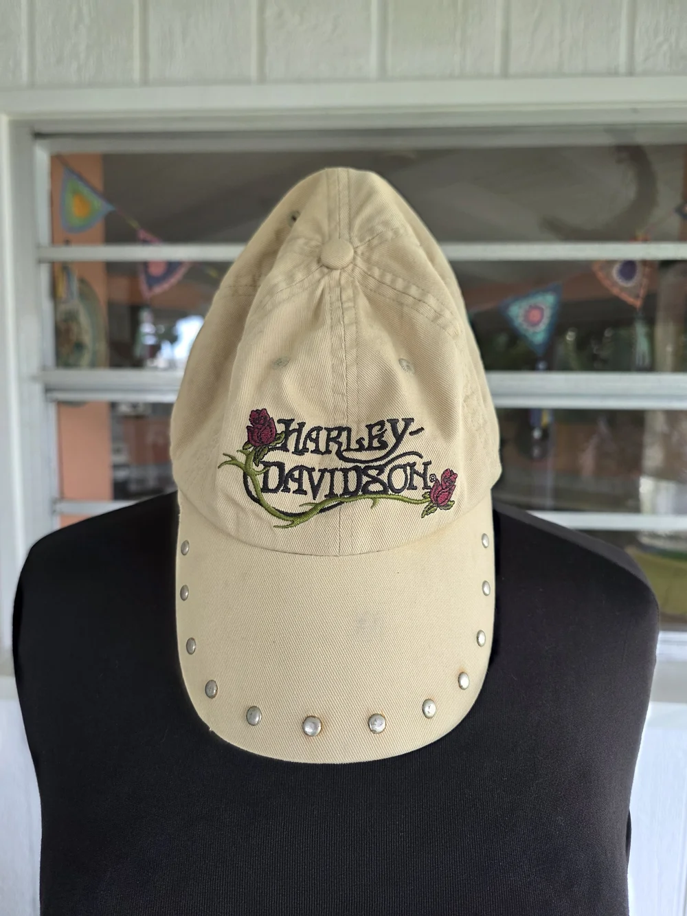 Vintage Y2K Harley-Davidson Embroidered Studded Baseball Cap Cream Biker 2006 - Picture 2 of 16